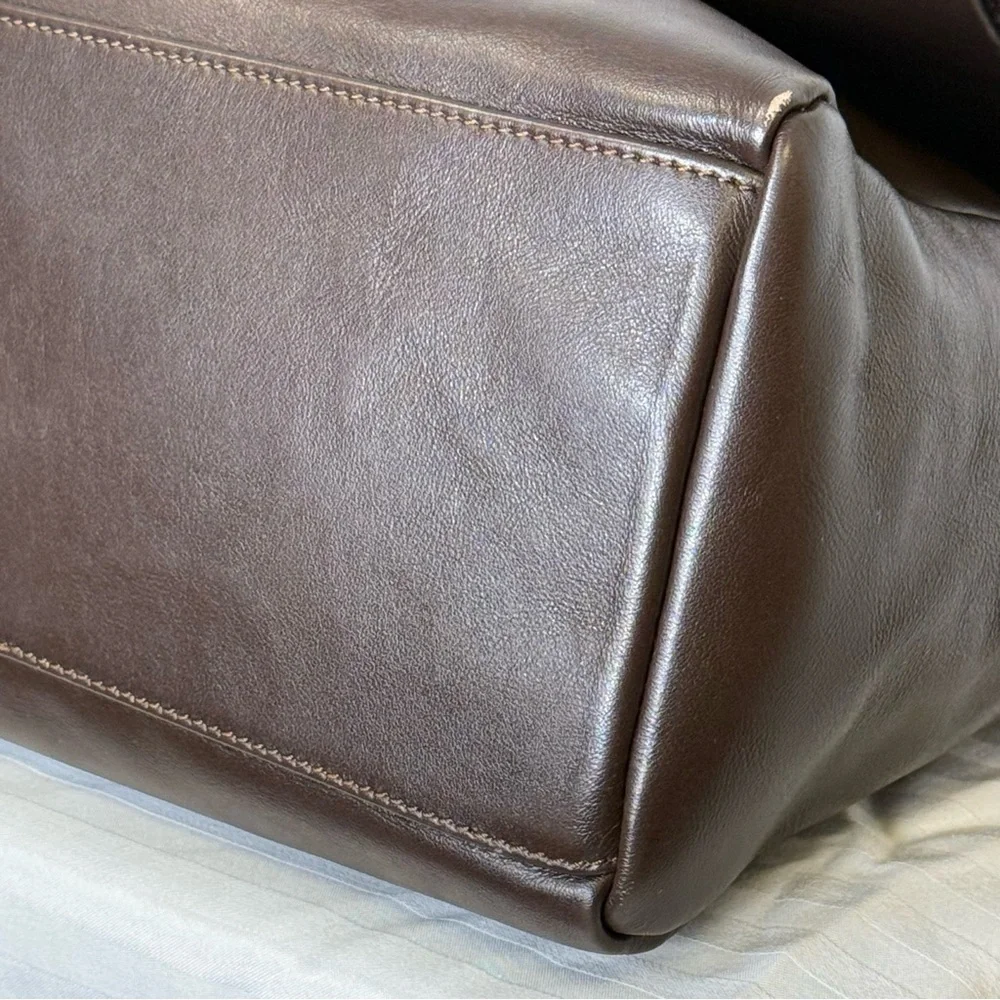 Varriale Italian Dark Brown Leather And Shearling Messenger Bag Adjustable Strap - Picture 15 of 16